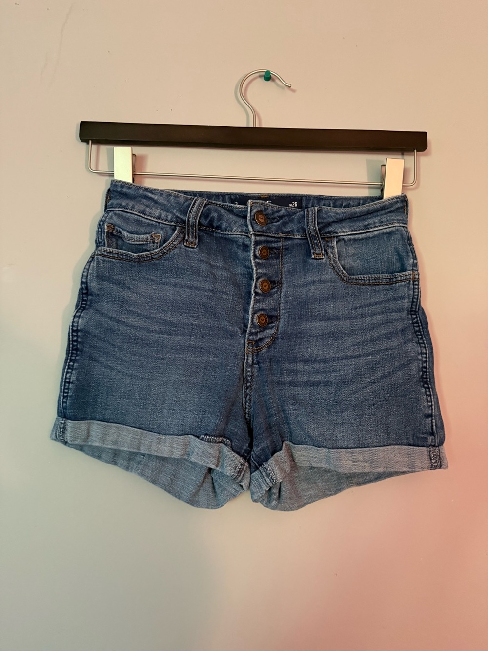 Hollister High-Rise Button-Front Denim Shorts - Blue